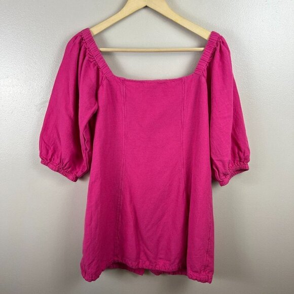 L Space Marina Button Front Dress Size Medium Pink Linen Blend Square Neck - Picture 3 of 12